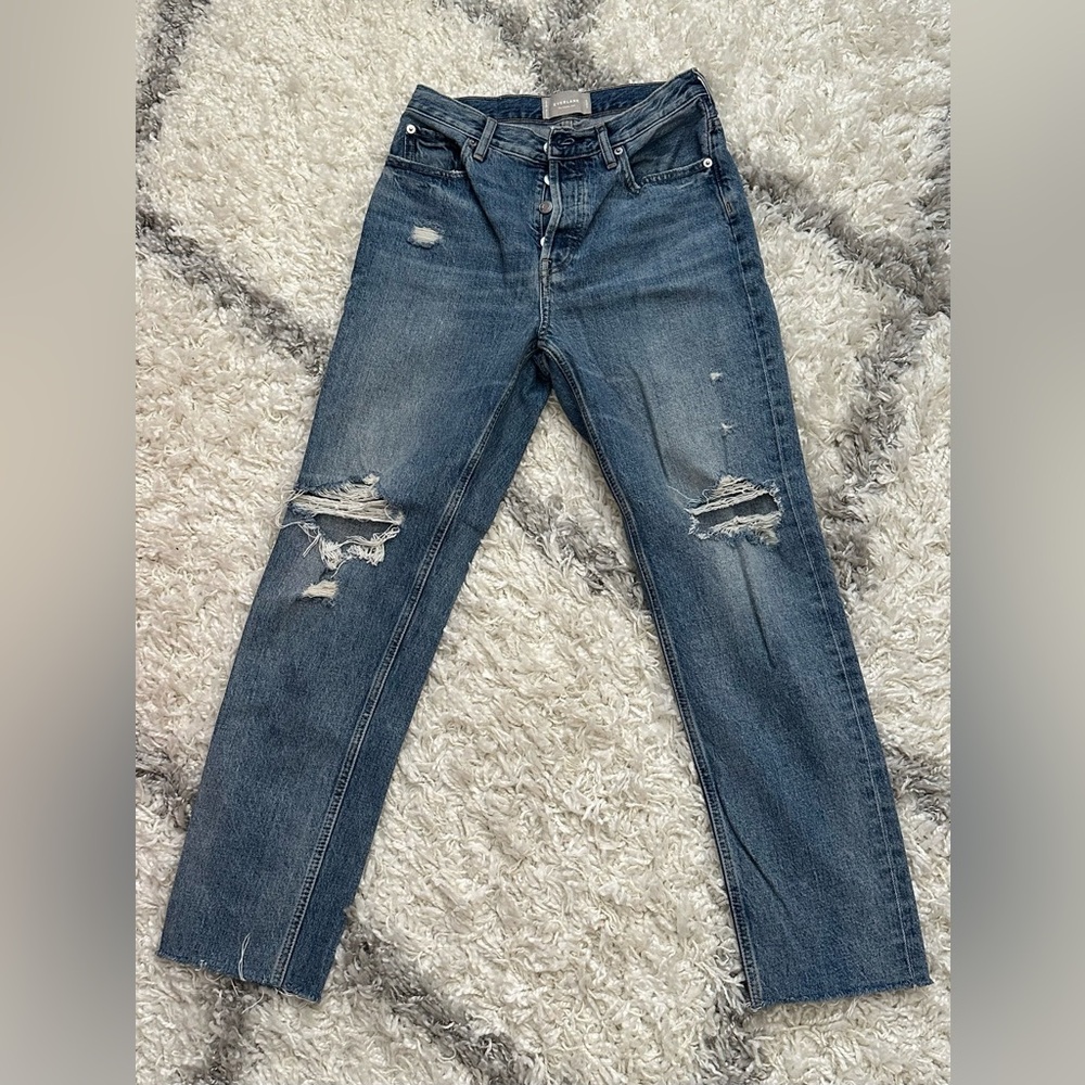 Everlane Cheeky 90s High Rise Distressed Button Fly Jeans